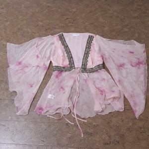 Embellished Chiffon Tie Waist Blouse